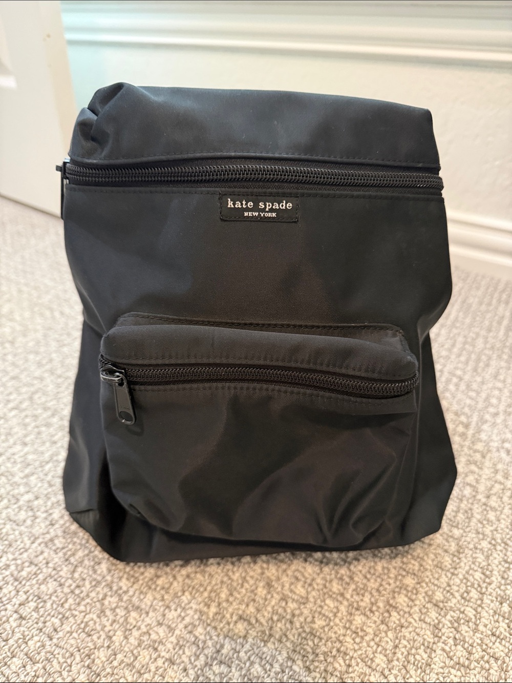 kate spade black nylon backpack with front zip pocket